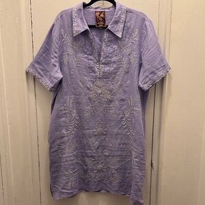 Johnny Was Lavender Embroidered Linen Dress